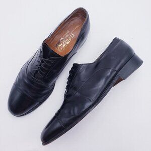 Salvatore Ferragamo Mens Black Leather Cap Toe Lace Up Oxford Dress Shoes 11.5 D